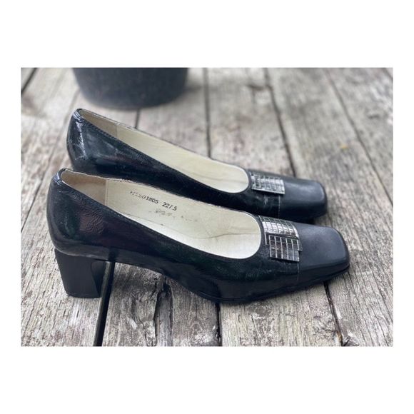 Vintage HARSON Pumps Square Toe Chunk Heel Black Metallic Sz 35.5 - Picture 5 of 13